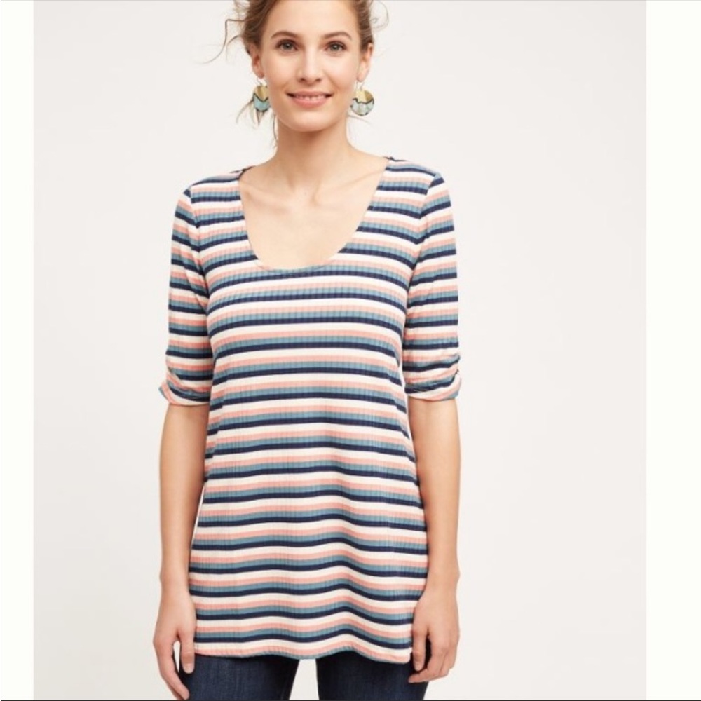 Anthropologie Puebla Cosima Rainbow Stripe Ribbed Top size XS 🌈 🌈 🌈